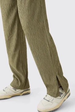 boohooMAN Textured Satin Elasticated Waist Split Hem Trousers | UK| Suits & Tailoring|Trousers