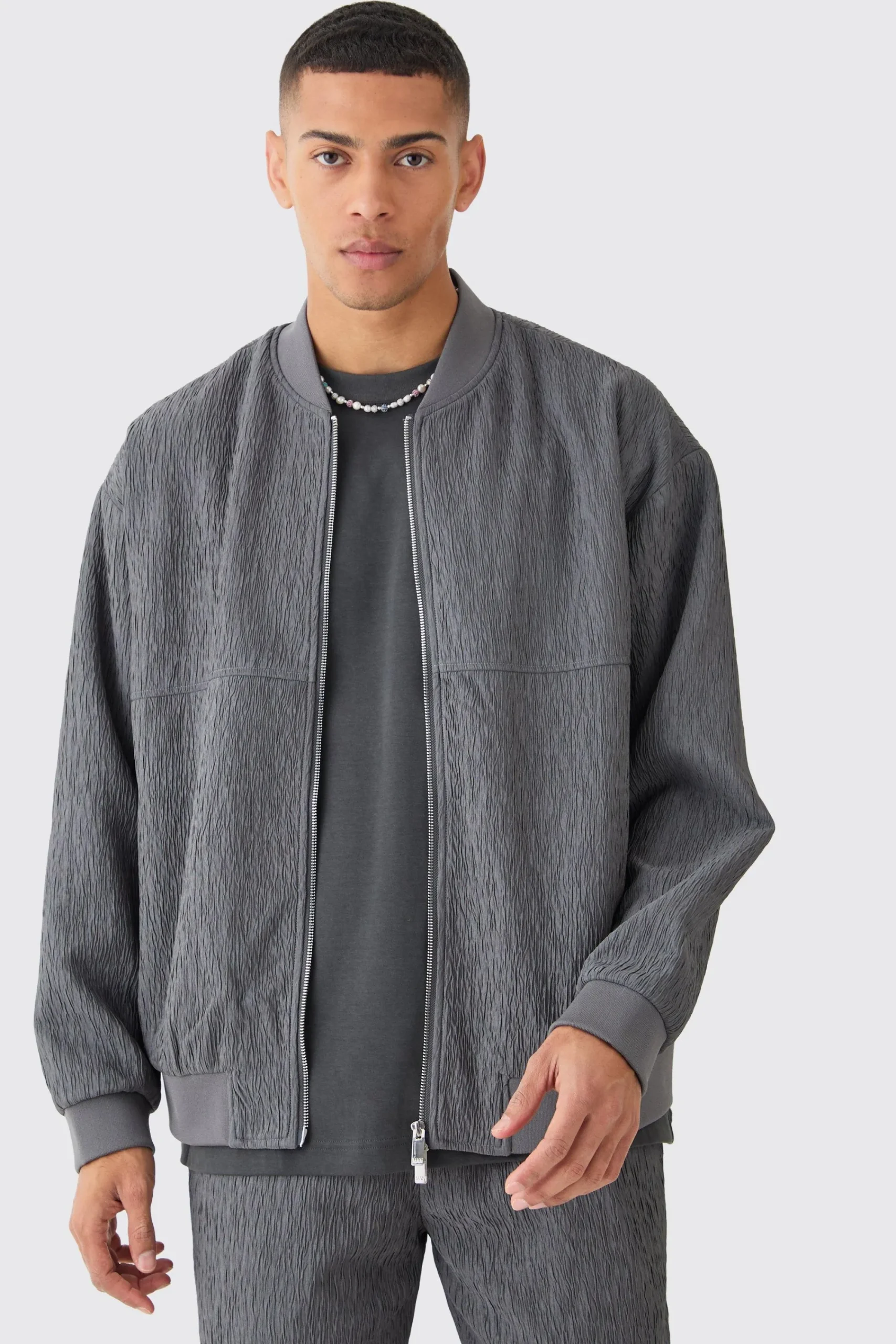 boohooMAN Textured Satin Oversized Bomber Jacket | UK| Suits & Tailoring