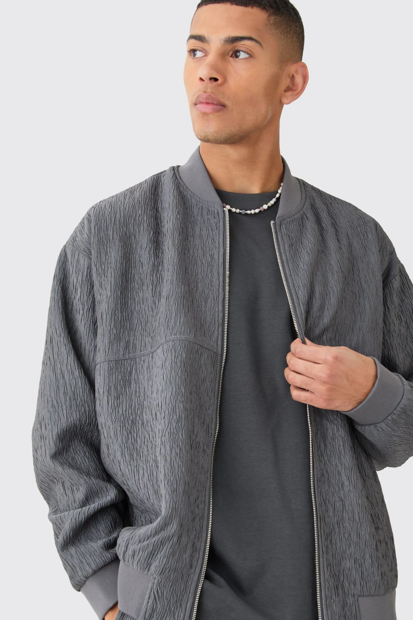 boohooMAN Textured Satin Oversized Bomber Jacket | UK| Suits & Tailoring