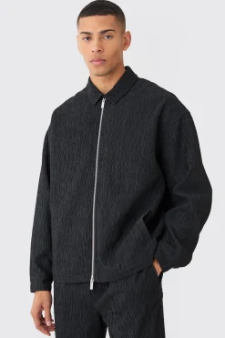 boohooMAN Textured Satin Zip Up Harrington Jacket | UK| Suits & Tailoring