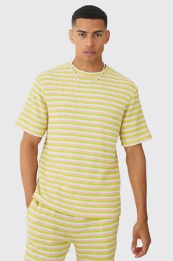 Textured Stripe T-shirt | UK^boohooMAN Online