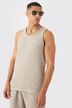 Textured Stripe Vest | UK^boohooMAN Outlet