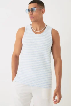 Textured Stripe Vest | UK^boohooMAN Online