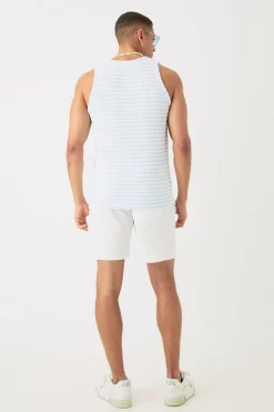 Textured Stripe Vest | UK^boohooMAN Online