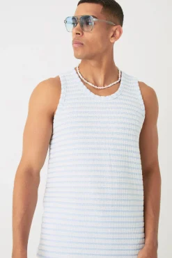 Textured Stripe Vest | UK^boohooMAN Online