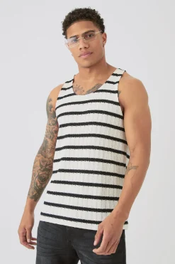 Textured Striped Vest | UK^boohooMAN Outlet