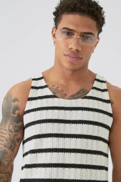 Textured Striped Vest | UK^boohooMAN Outlet