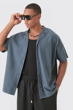 boohooMAN Textured Washed Dropped Shoulder Revere Shirt | UK| Shirts