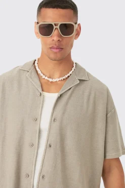 boohooMAN Textured Washed Dropped Shoulder Revere Shirt | UK| Shirts