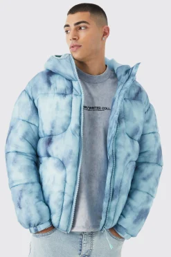 boohooMAN Tie Dye Quilted Puffer With Hood | UK| Coats & Jackets