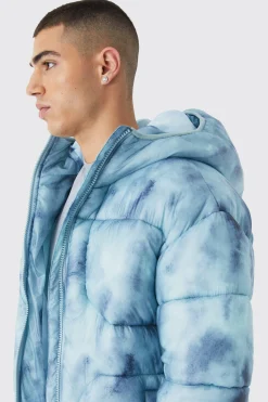 boohooMAN Tie Dye Quilted Puffer With Hood | UK| Coats & Jackets