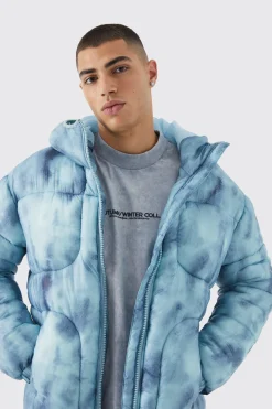 boohooMAN Tie Dye Quilted Puffer With Hood | UK| Coats & Jackets