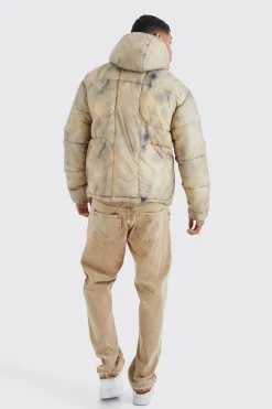 boohooMAN Tie Dye Quilted Puffer With Hood | UK| Coats & Jackets