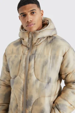 boohooMAN Tie Dye Quilted Puffer With Hood | UK| Coats & Jackets