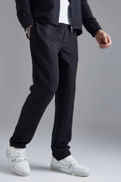 boohooMAN Tonal Geo Smart Straight Trouser | UK| Trousers|Sets & Co-Ords