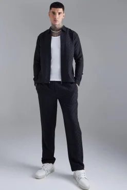 boohooMAN Tonal Geo Smart Straight Trouser | UK| Trousers|Sets & Co-Ords