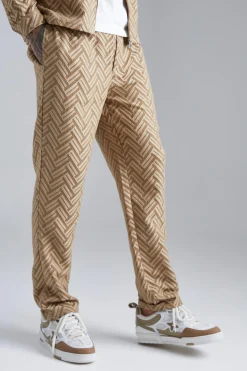 boohooMAN Tonal Geo Smart Straight Trouser | UK| Trousers|Sets & Co-Ords