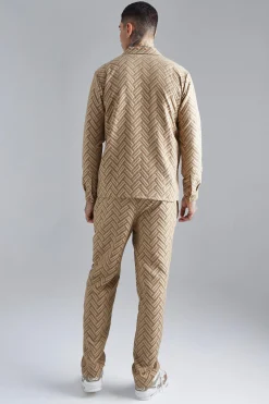 boohooMAN Tonal Geo Smart Zip Overshirt | UK| Shirts|Sets & Co-Ords