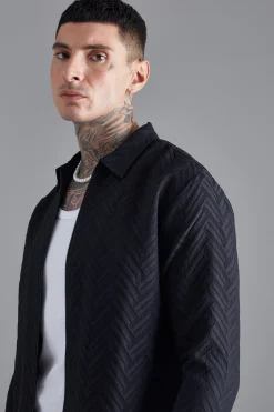 boohooMAN Tonal Geo Smart Zip Overshirt | UK| Shirts|Sets & Co-Ords
