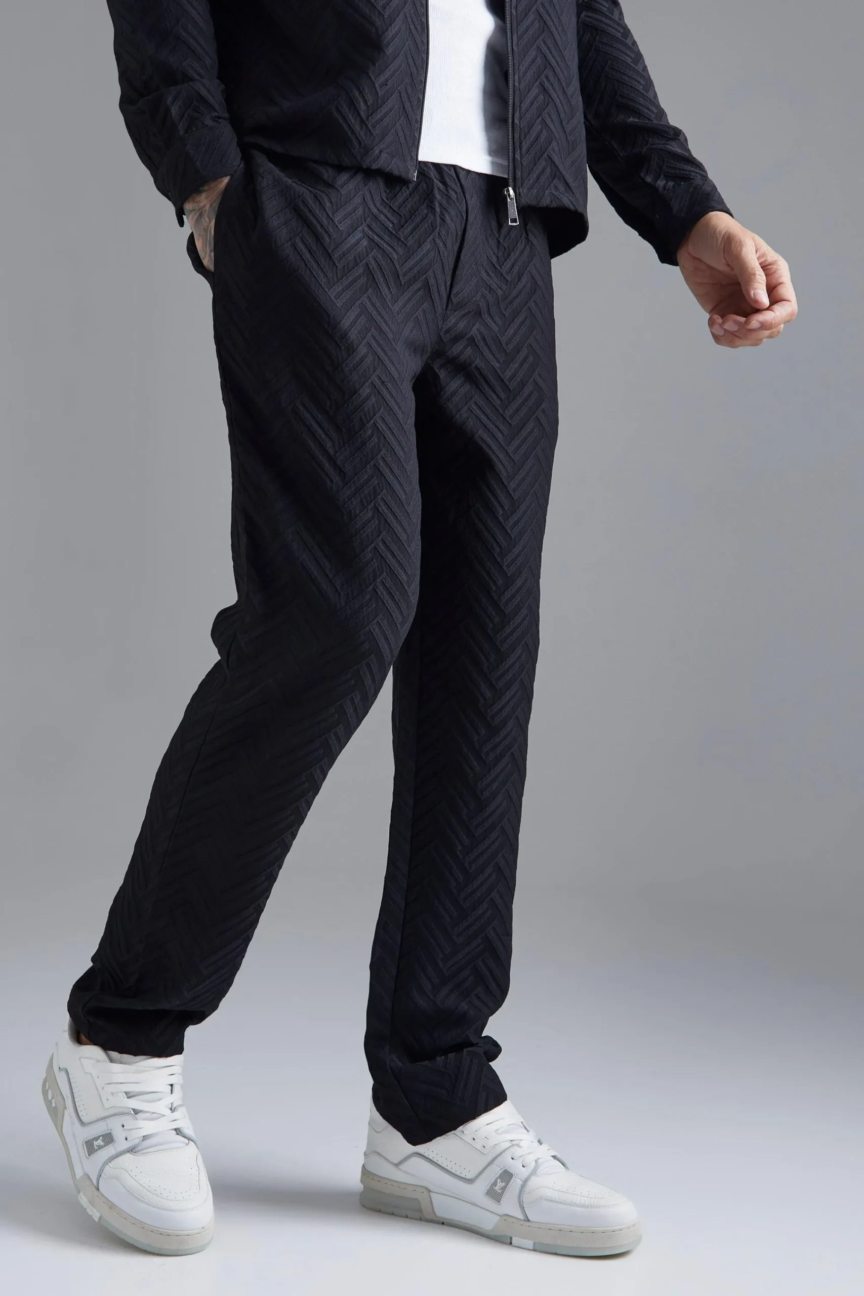 boohooMAN Tonal Geo Smart Zip Set | UK| Sets & Co-Ords