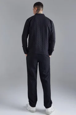 boohooMAN Tonal Geo Smart Zip Set | UK| Sets & Co-Ords