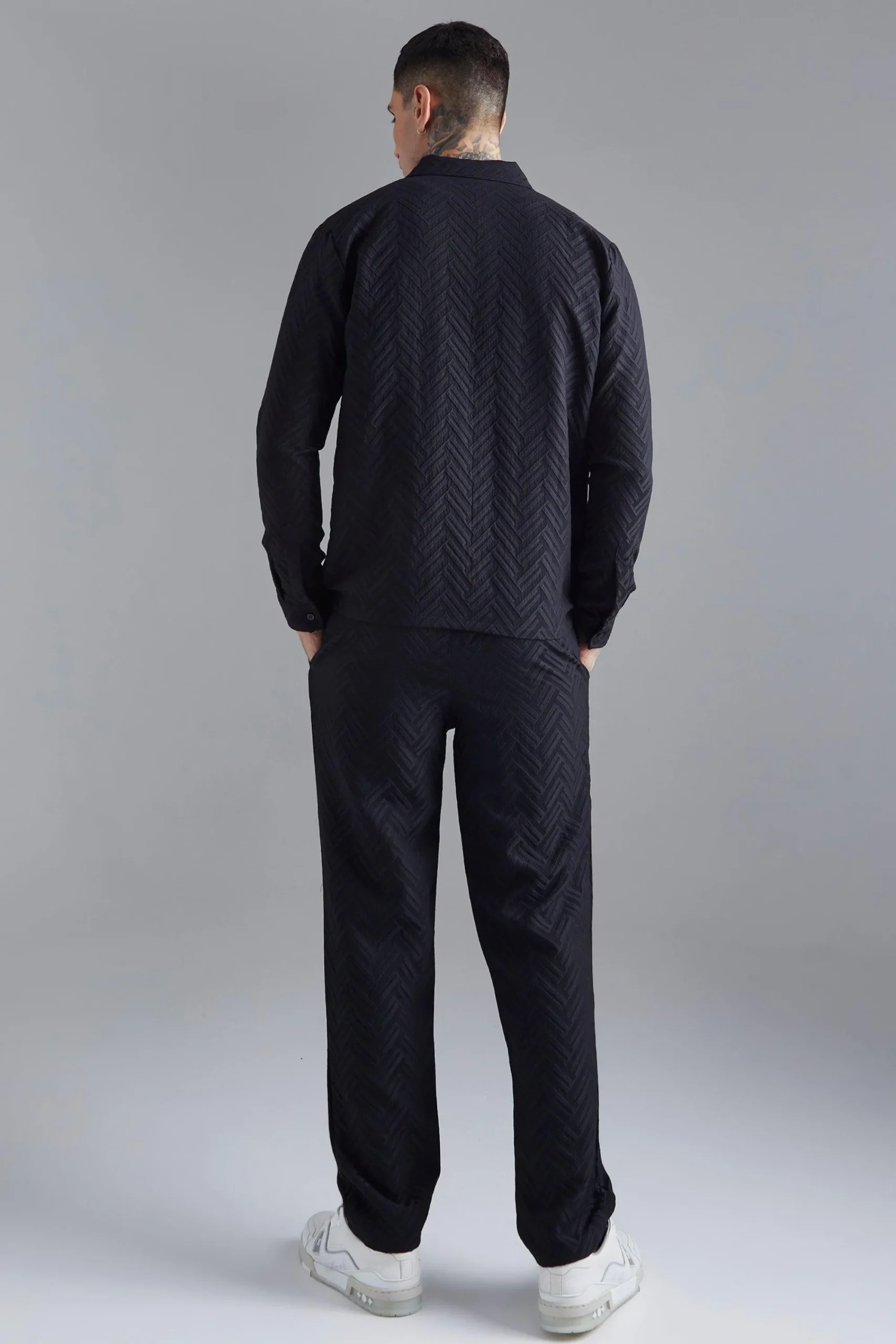 boohooMAN Tonal Geo Smart Zip Set | UK| Sets & Co-Ords