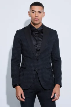 boohooMAN Tonal Houndstooth Single Breasted Jacket | UK| Suits & Tailoring|Sets & Co-Ords