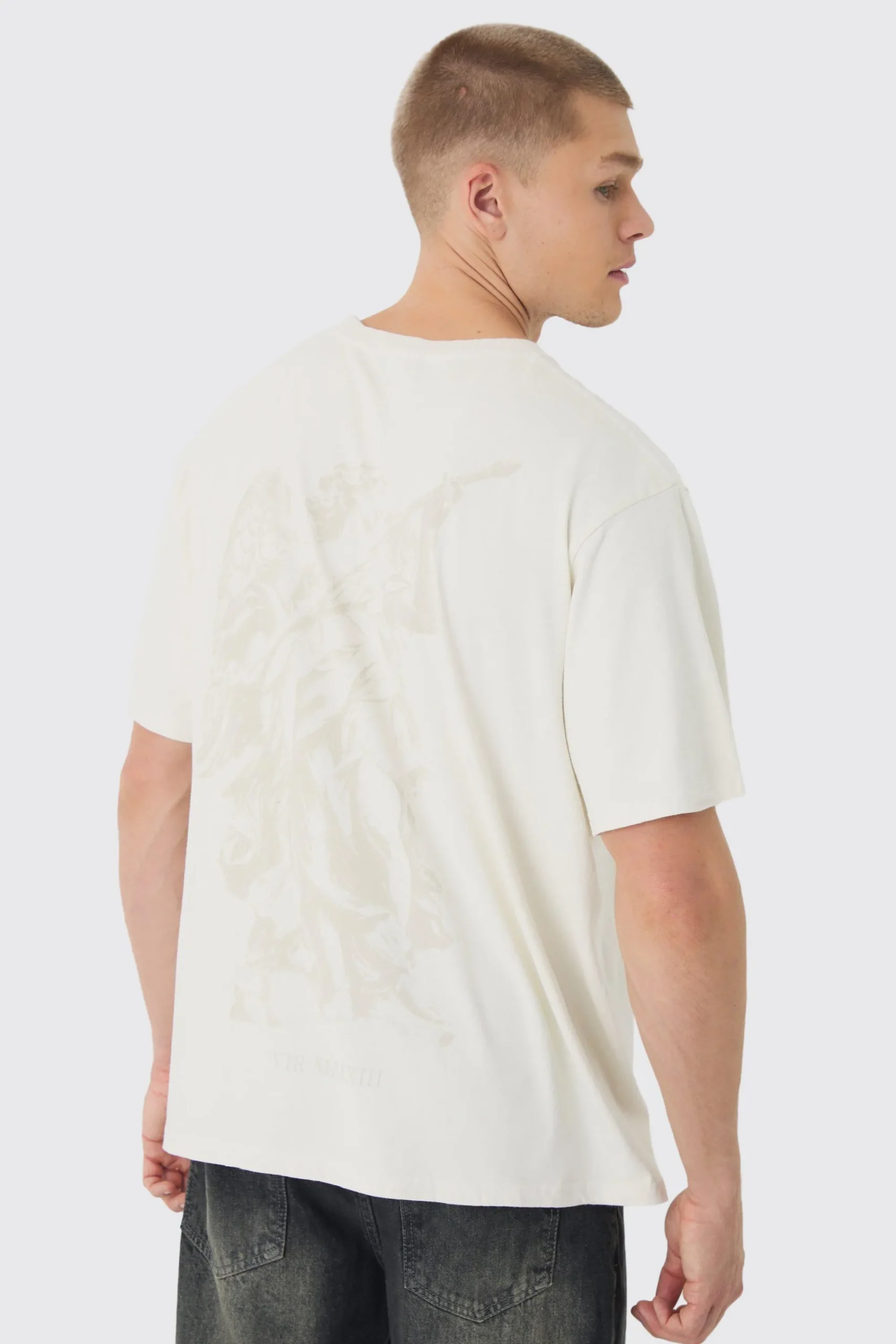Tonal Renaissance Back Print Washed T-Shirt | UK^boohooMAN