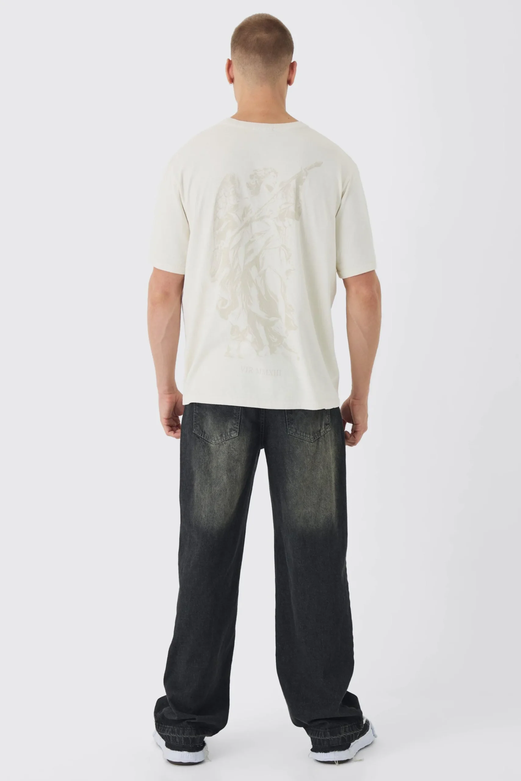 Tonal Renaissance Back Print Washed T-Shirt | UK^boohooMAN