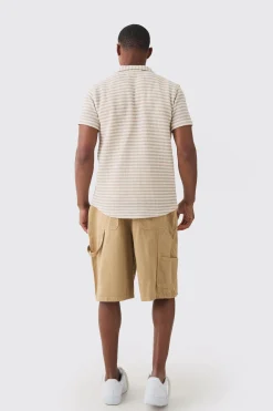 boohooMAN Tonal Stripe Open Stitch Resort Shirt | UK| Sets & Co-Ords