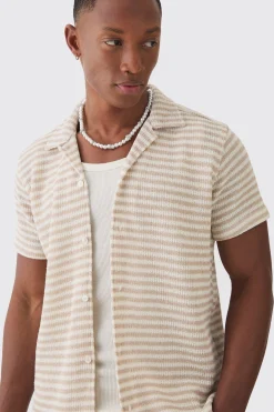boohooMAN Tonal Stripe Open Stitch Resort Shirt | UK| Sets & Co-Ords