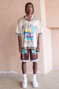boohooMAN Toosii Boxy Oversized Satin Graphic Shirt And Shorts | UK| Sets & Co-Ords