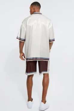 boohooMAN Toosii Boxy Oversized Satin Graphic Shirt And Shorts | UK| Sets & Co-Ords
