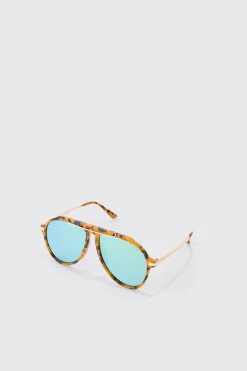 boohooMAN Tortoise Metal Frame Aviator Sunglasses In | UK| Sunglasses