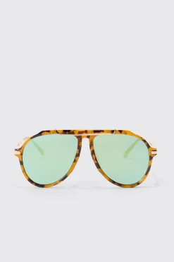 boohooMAN Tortoise Metal Frame Aviator Sunglasses In | UK| Sunglasses