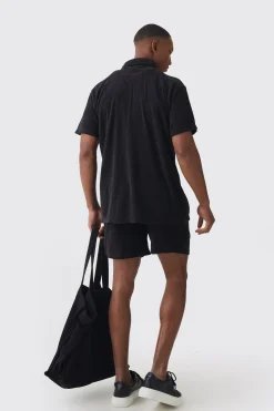boohooMAN Towelling 3 Piece Shirt, Short & Tote Set | UK| Sets & Co-Ords