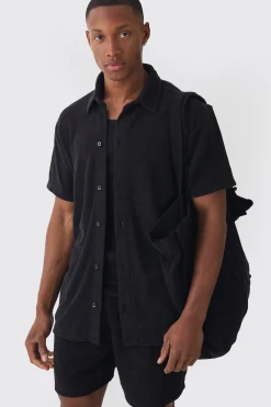 boohooMAN Towelling 3 Piece Shirt, Short & Tote Set | UK| Sets & Co-Ords