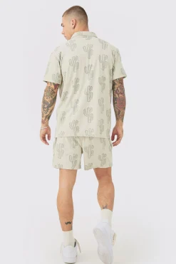 boohooMAN Towelling Cactus Shirt & Short Set | UK| Sets & Co-Ords