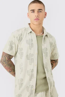 boohooMAN Towelling Cactus Shirt & Short Set | UK| Sets & Co-Ords