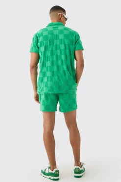 boohooMAN Towelling Checkerboard Shirt & Short Set | UK| Sets & Co-Ords