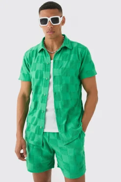 boohooMAN Towelling Checkerboard Shirt & Short Set | UK| Sets & Co-Ords