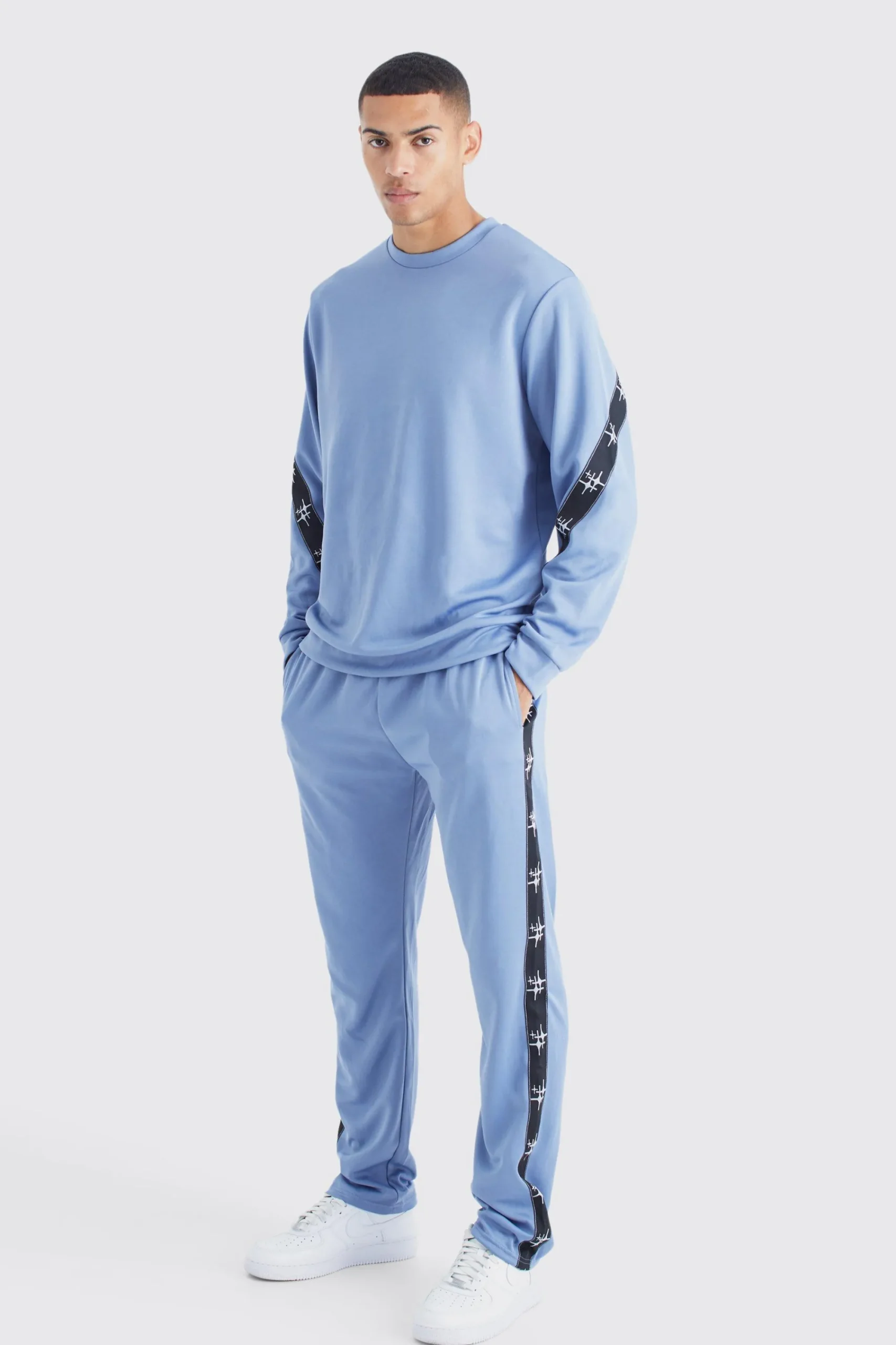 boohooMAN Tricot Tape Side Sweatshirt Tracksuit | UK| Tracksuits