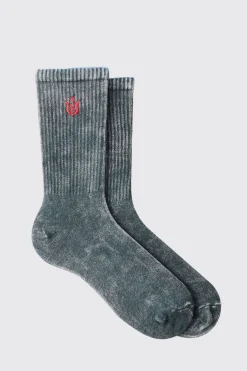 boohooMAN Trippie Redd Acid Wash Embroidered Socks | UK| Underwear & Socks|Underwear & Socks