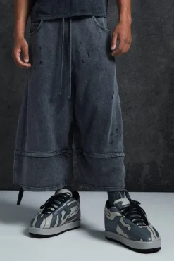 boohooMAN Trippie Redd Baggy Heavyweight Washed & Distressed Jort | UK| Shorts