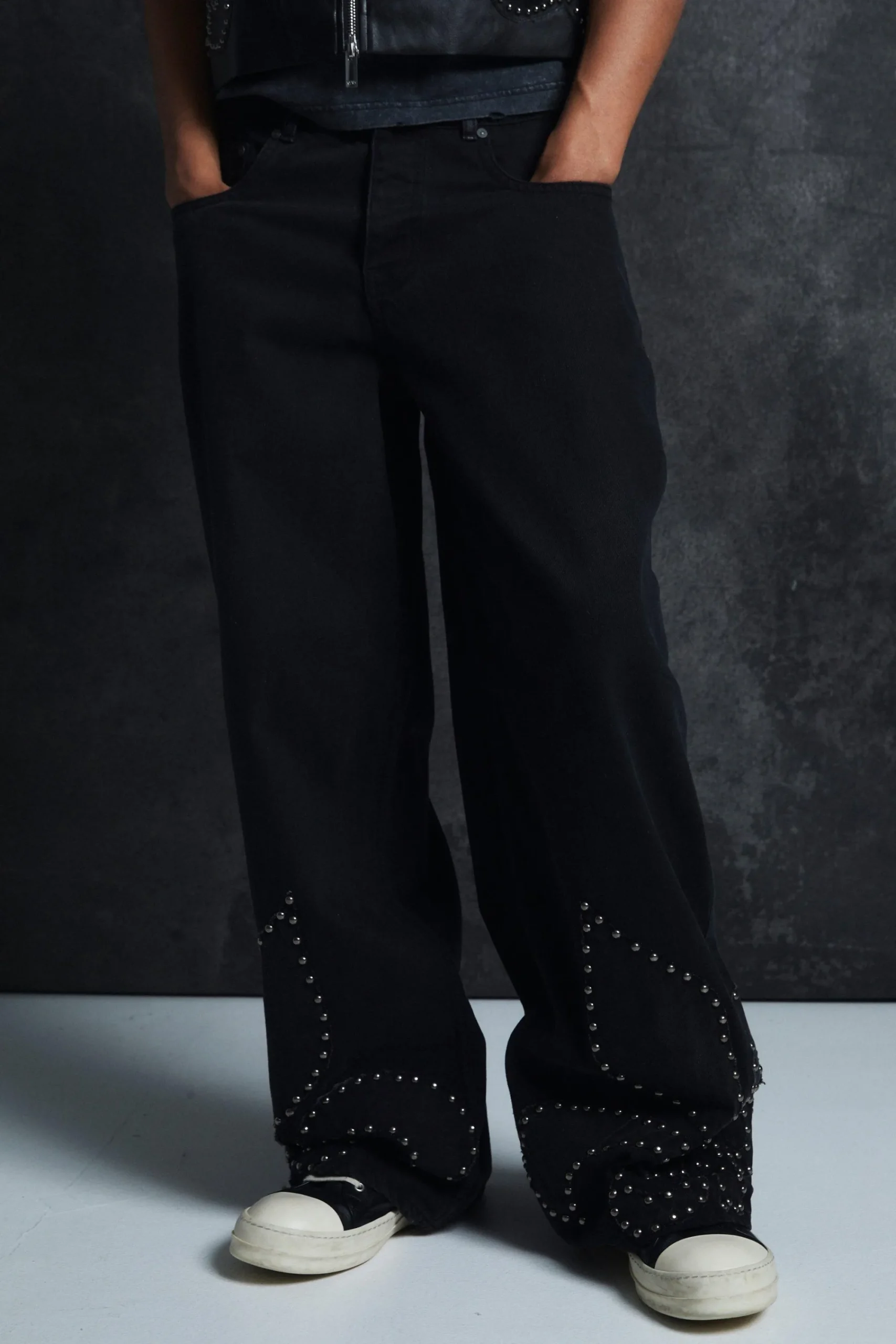 boohooMAN Trippie Redd Baggy Rigid Studded Applique Denim Jeans | UK| Trousers|Jeans