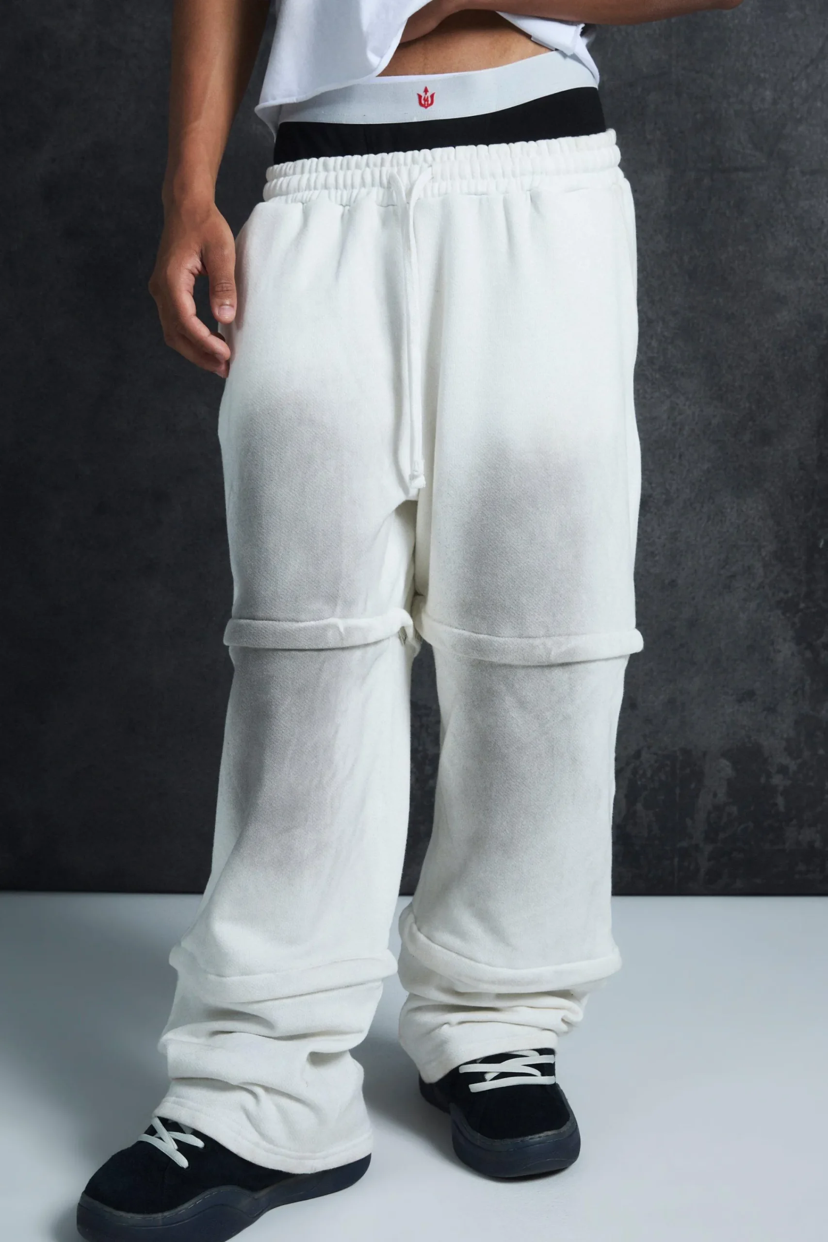 boohooMAN Trippie Redd Extreme Wide Leg Double Waistband Jogger | UK| Trousers|Joggers