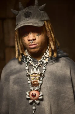 boohooMAN Trippie Redd Graphic Double Horn Cap In | UK| Hats & Caps