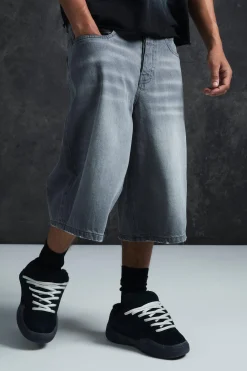 boohooMAN Trippie Redd Long Line Boxer Waistband Denim Jorts | UK| Shorts