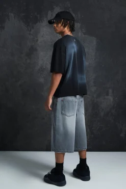 boohooMAN Trippie Redd Long Line Boxer Waistband Denim Jorts | UK| Shorts