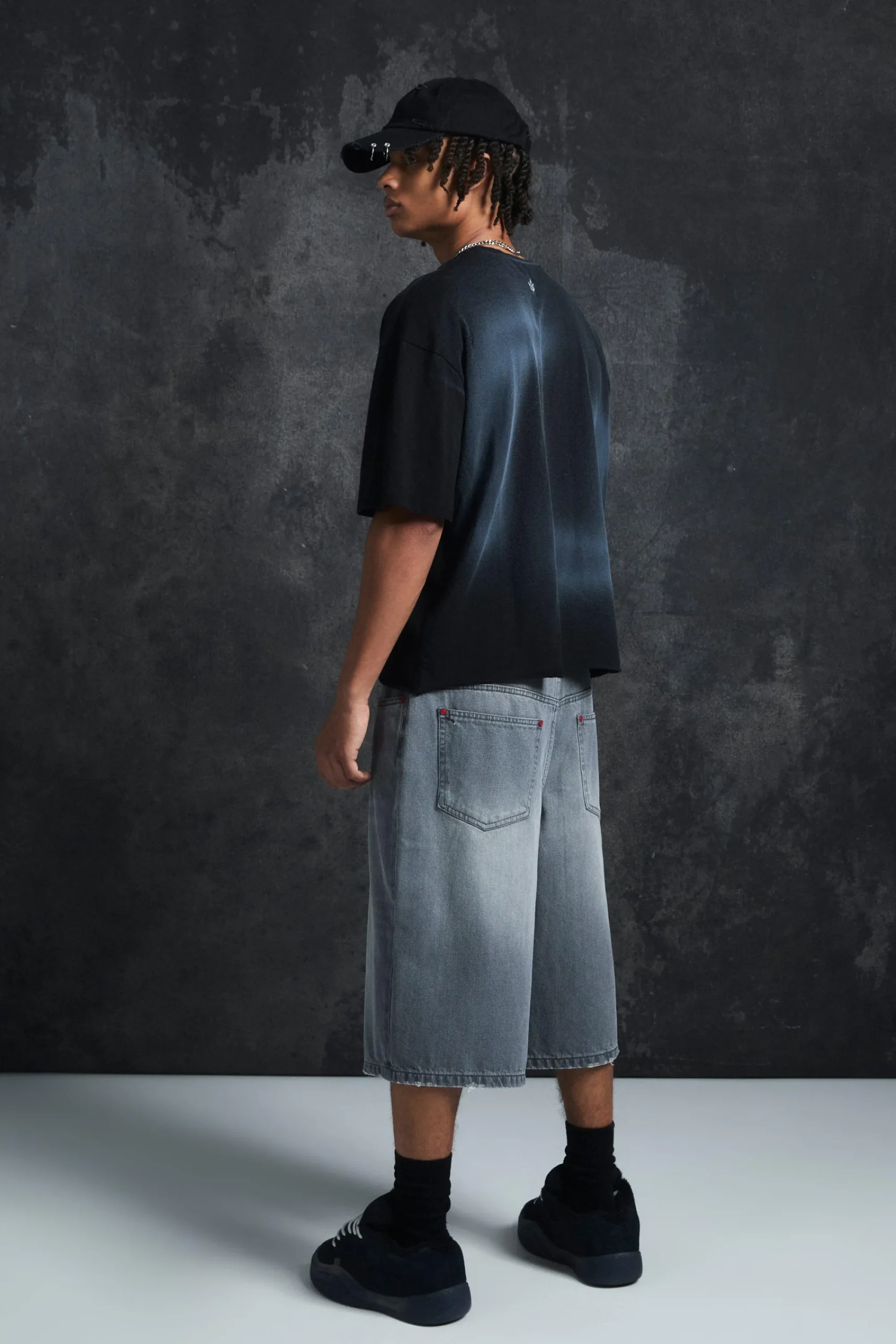 boohooMAN Trippie Redd Long Line Boxer Waistband Denim Jorts | UK| Shorts